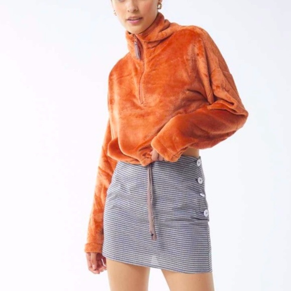 UO Cropped Fleece Quarterzip Sweater (Orange)